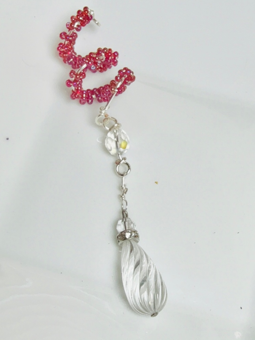 Hot Pink Beads and Teardrop Wire Spiral Hair Twist